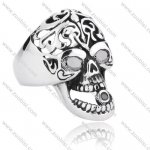 Stainless Steel Skull Stone Ring with 3 Dark Black Stones - JR35