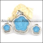 Blue Epoxy Plum Blossom Stainless Steel jewelry set-s000124