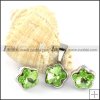 Clear Green Crystal Flower Stainless Steel Jewelry Set -s000107