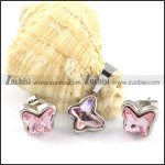 Clear Pink Crystal Butterfly Stainless Steel Jewelry Set -s00011