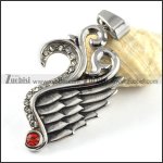 Stainless Steel Wing Pendant with Ruby Rhinestone - p000157 Stainless Steel Wing Pendant with Ruby Rhinestone - p000157