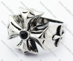 Stainless Steel Black Artificial Diamond Cross Ring - JR370058