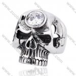 Stainless Steel Clear Zircon Skull Ring - JR350149