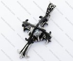 Stainless Steel Cross pendant with big clear Zircon - JP400089