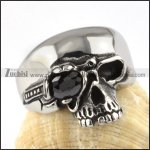 One-eyed facted rhinestone Skull Ring in Stainless Steel - r0000