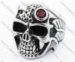 Stainless Steel Clear Red Zircon Skull Ring - JR370060